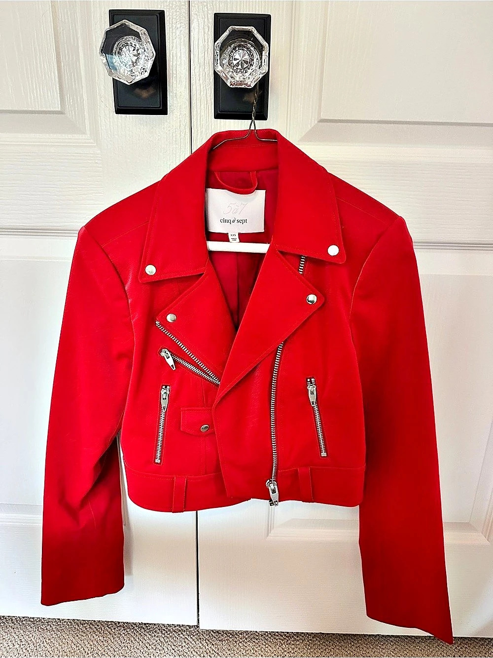 Cinq à Sept Faux Leather Moto Jacket Red XXS